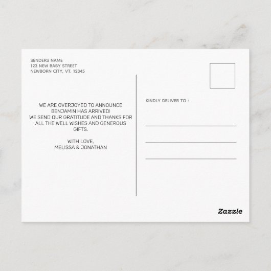 Carte Postale Faire-part de naissance avec tableau noir et 3 pho (Dos)