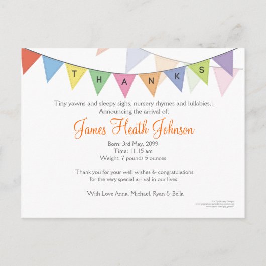 Carte postale Faire-part de naissance bébé (Dos)