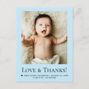Carte Postale Faire-part de naissance bébé bleu clair "Amour & R