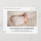 Carte postale Faire-part de naissance bébé classiq (Devant / Derrière)