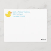 Carte Postale Faire-part de naissance bébé en caoutchouc Ducky (Dos)
