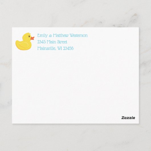 Carte Postale Faire-part de naissance bébé en caoutchouc Ducky (Dos)