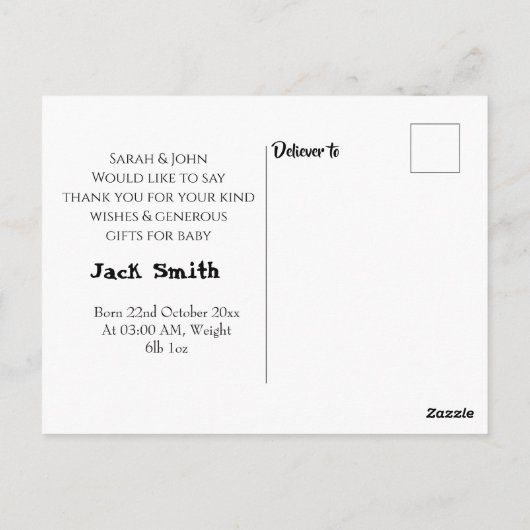 Carte postale Faire-part de naissance bébé mignonn (Dos)