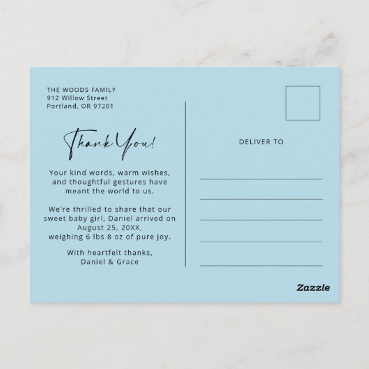 Carte postale Faire-part de naissance bébé moderne (Dos)