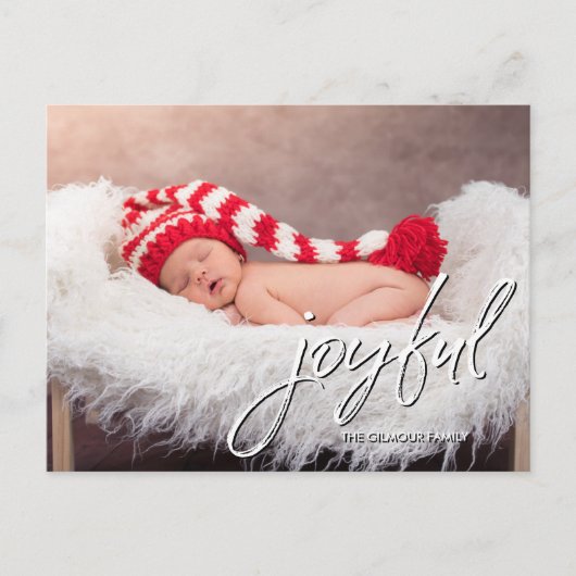 Carte Postale Faire-part de naissance bébé moderne Joyful script (Devant)