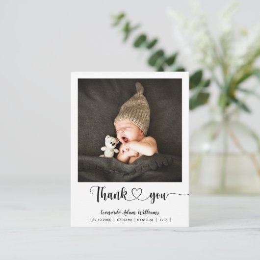 Carte Postale Faire-part de naissance bébé moderne Merci photo (Debout devant)