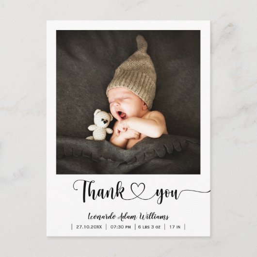 Carte Postale Faire-part de naissance bébé moderne Merci photo (Devant)