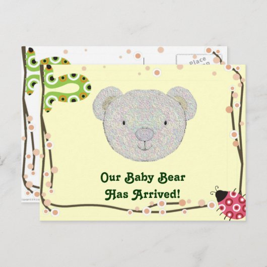 Carte postale Faire-part de naissance bébé ours (Devant / Derrière)