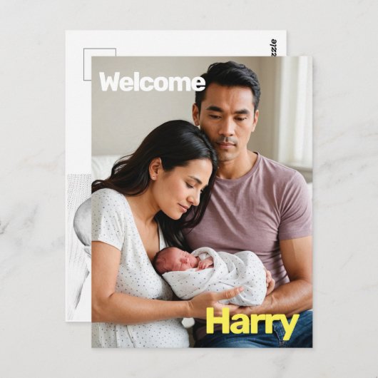 Carte Postale faire-part de naissance bébé personnalisé - minimu (Devant / Derrière)