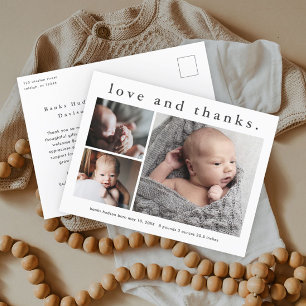 Carte Postale Faire-part de naissance bébé photo Love and Thanks