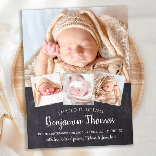Carte Postale Faire-part de naissance Bébé Tableau Noir Personna