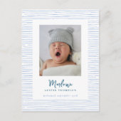 Carte Postale Faire-part de naissance bleu à main classique (Devant)