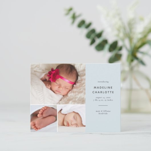 Carte Postale Faire-part de naissance Collage photo de bébé garç (Debout devant)