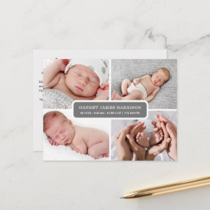 Carte Postale Faire-part de naissance collage photo élégant