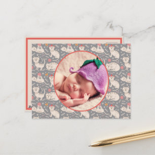 Carte Postale Faire-part de naissance Cute Chats Jouer Balls Fil