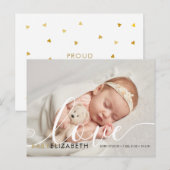 Carte Postale Faire-part de naissance de bébé avec écriture mign (Devant / Derrière)