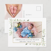 Carte Postale Faire-Part de Naissance de Bébé avec Feuillage Rem (Devant / Derrière)