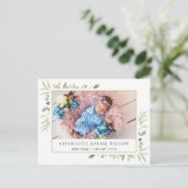 Carte Postale Faire-Part de Naissance de Bébé avec Feuillage Rem (Debout devant)