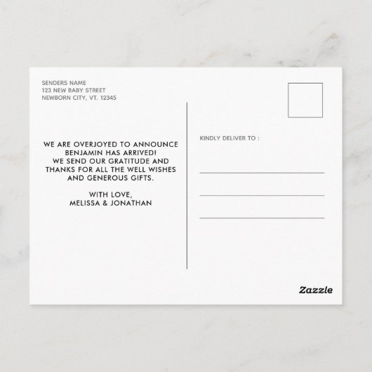 Carte Postale Faire-part de naissance de bébé élégant avec 4 pho (Dos)