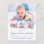 Carte Postale Faire-part de naissance de bébé élégant avec 4 pho (Devant)