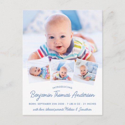 Carte Postale Faire-part de naissance de bébé élégant avec 4 pho (Devant)