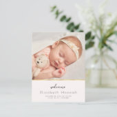 Carte Postale Faire-part de naissance de bébé fille avec lettrag (Debout devant)