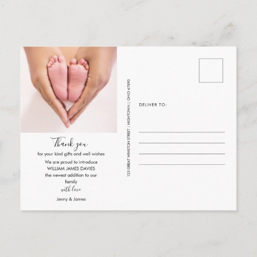 Carte Postale Faire-part de naissance de bébé moderne (Dos)