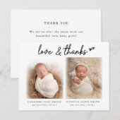 Carte Postale Faire-part de naissance de bébés jumeaux photo amo (Devant / Derrière)