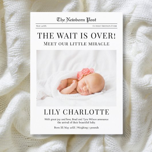 Carte Postale Faire-part de naissance de journal