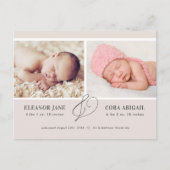 Carte Postale Faire-part de naissance de jumeaux moderne et neut (Devant)