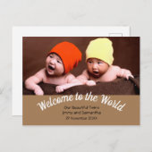 Carte Postale Faire-part de naissance de jumeaux photo (Devant / Derrière)