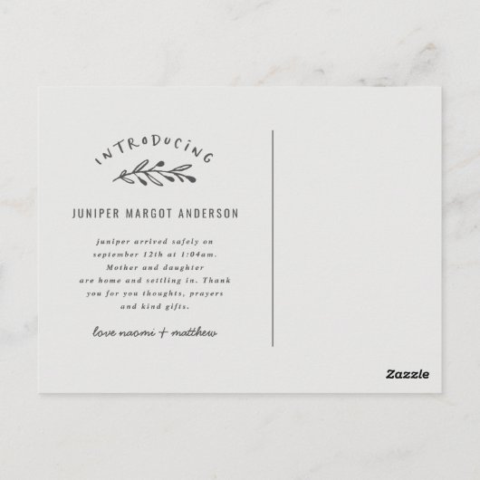 Carte postale faire-part de naissance de la couron (Dos)