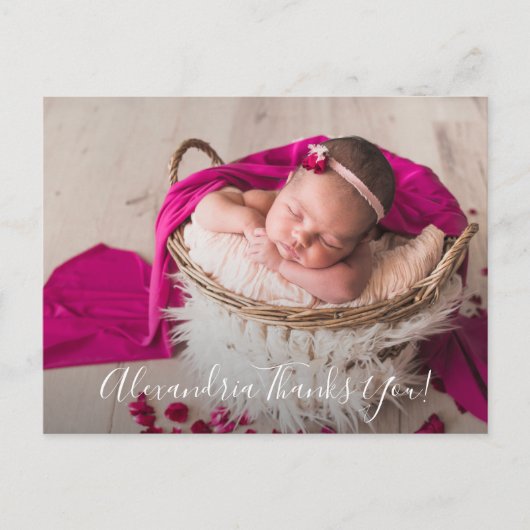Carte Postale Faire-part de naissance de script Merci photo bébé (Devant)