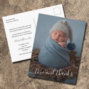 Carte Postale Faire-part de naissance de script Merci photo bébé