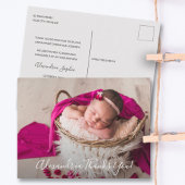 Carte Postale Faire-part de naissance de script Merci photo bébé
