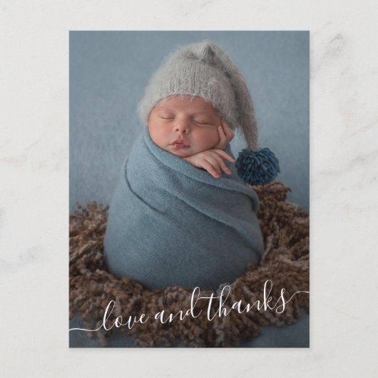 Carte Postale Faire-part de naissance de script Merci photo bébé (Devant)