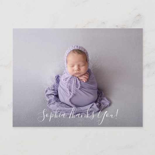 Carte Postale Faire-part de naissance de script Merci photo bébé (Devant)