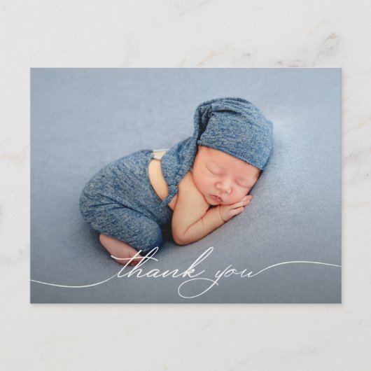 Carte Postale Faire-part de naissance de script Merci photo bébé (Devant)
