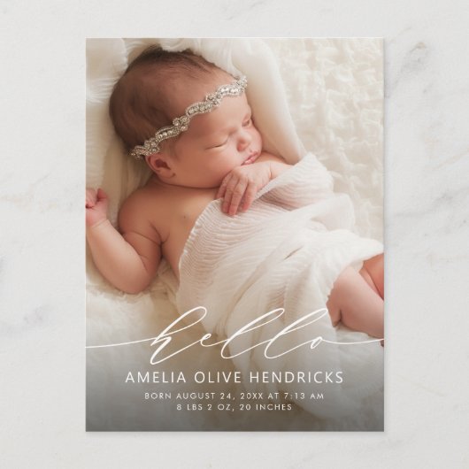 Carte postale Faire-part de naissance de script mo (Devant)