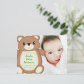 Carte Postale Faire-part de naissance d'ours en peluche vert (Debout devant)