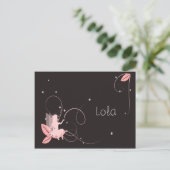 Carte Postale Faire-part de naissance fée rose étoiles arabesque (Debout devant)