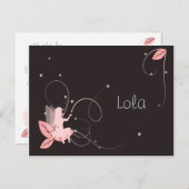 Carte Postale Faire-part de naissance fée rose étoiles arabesque (Devant / Derrière)