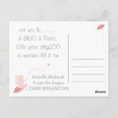 Carte Postale Faire-part de naissance fée rose étoiles arabesque (Dos)