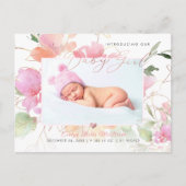 Carte Postale Faire part de naissance Fille Fleurs aquarelles Bl (Devant)
