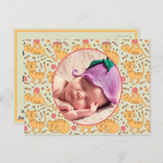 Carte Postale Faire-part de naissance Happy Chats Jouer Dormir (Devant / Derrière)