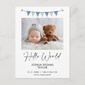 Carte Postale Faire-part de naissance Hello Modern Blue Bunting  (Devant)