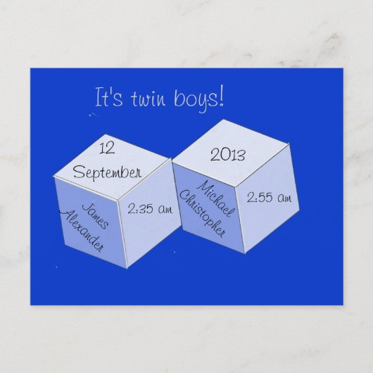 Carte postale - Faire-part de naissance jumeau (Devant)