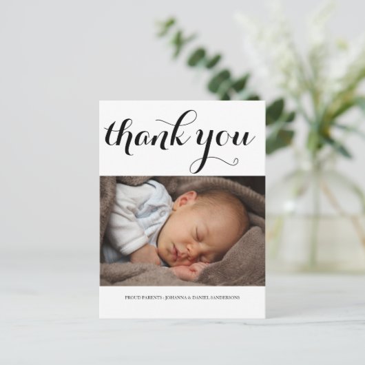 Carte Postale Faire-part de naissance Merci photo de script mode (Debout devant)