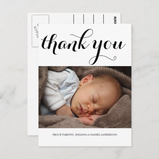 Carte Postale Faire-part de naissance Merci photo de script mode (Devant / Derrière)