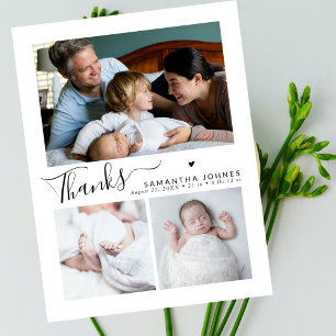 Carte Postale Faire-part de naissance moderne avec script Merci 